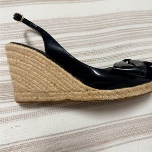 Valentino Garavani Black Patent Espadrille Wedge Slingback